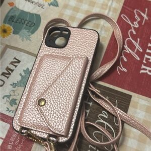 Rose Gold Leather Phone Case with Strap